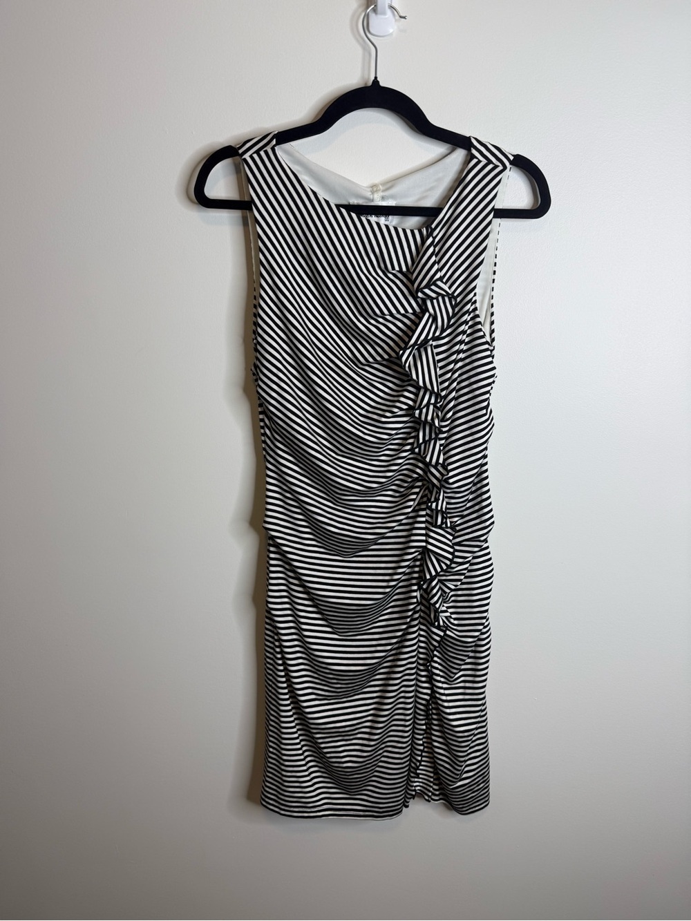 Joseph Ribkoff Black and White Striped Ruffle Midi Dress size 10